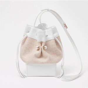 Adeam Kimono Leather Linen Pearl Bucket Bag NEW Neutral Beige White